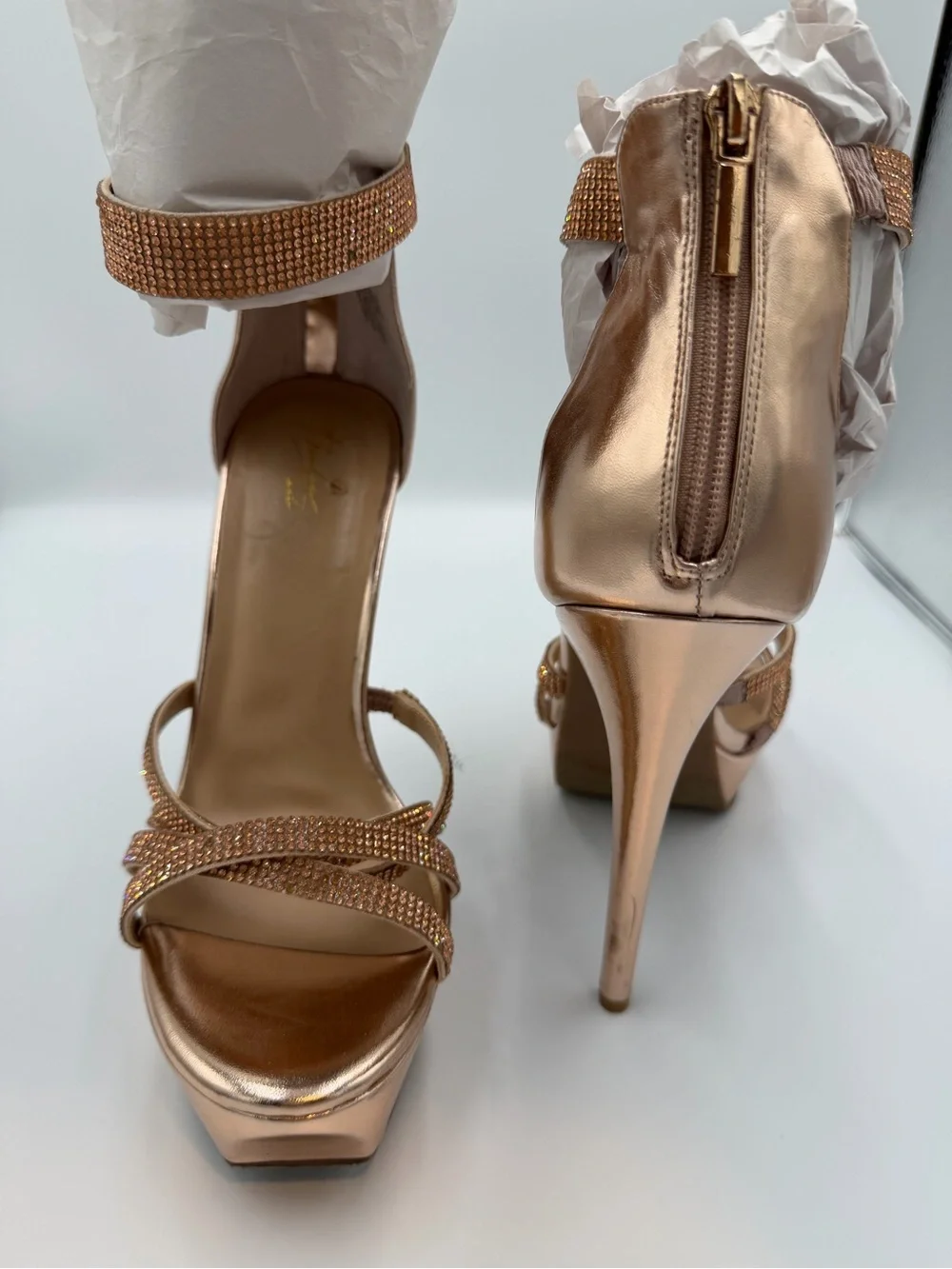 Thalia Sodi Rose Gold Rhinestone Platform Sandals - Picture 2 of 11